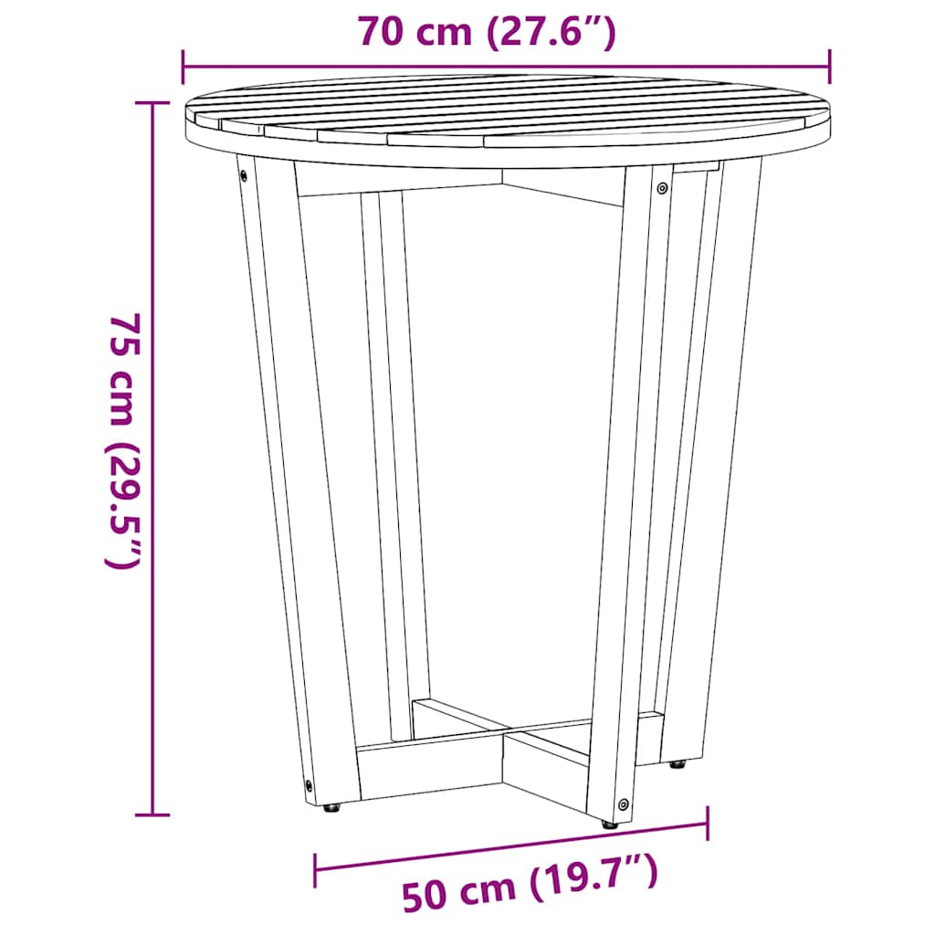Okrugli vrtni bočni stolić Ø70x75 cm Masivno drvo akacije