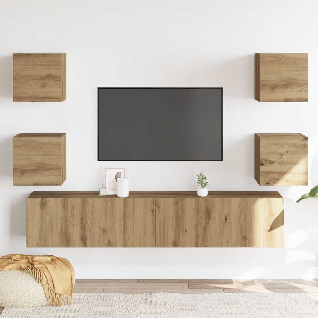 6-dijelni zidni TV ormarić Artisan hrast izrađen od drva