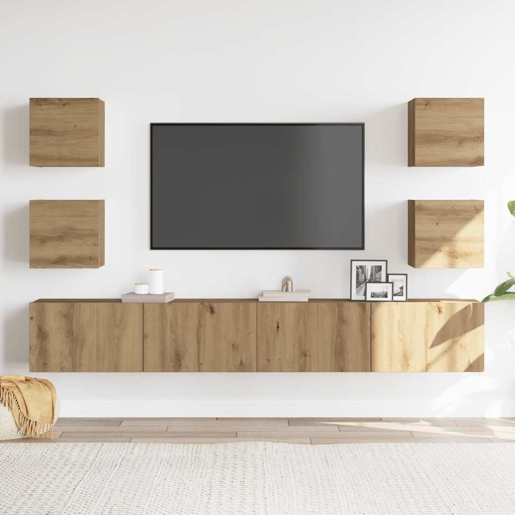 6-dijelni zidni TV ormarić Artisan hrast izrađen od drva