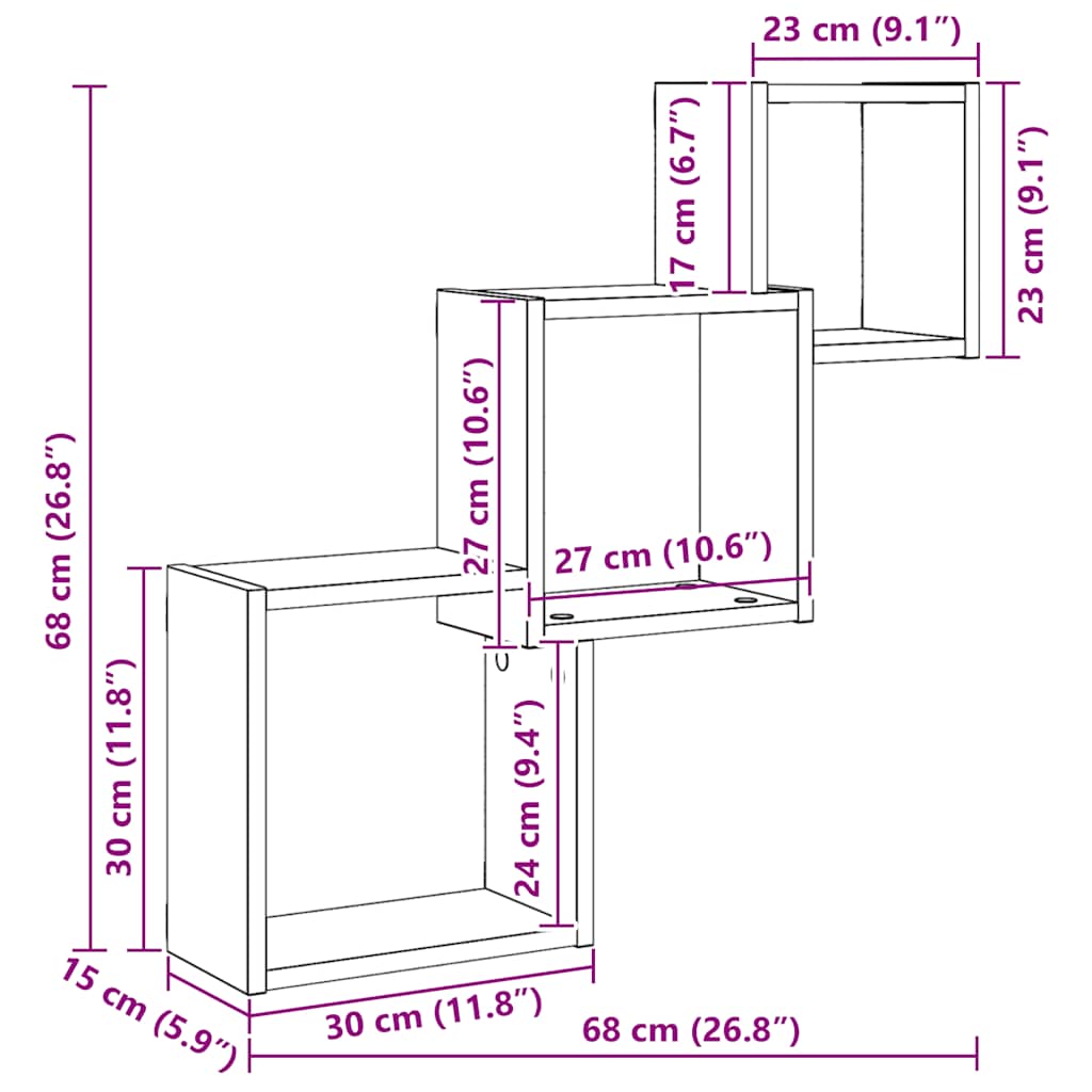 Zidne kockaste police crni hrast 68x15x68 cm inženjerski drvo