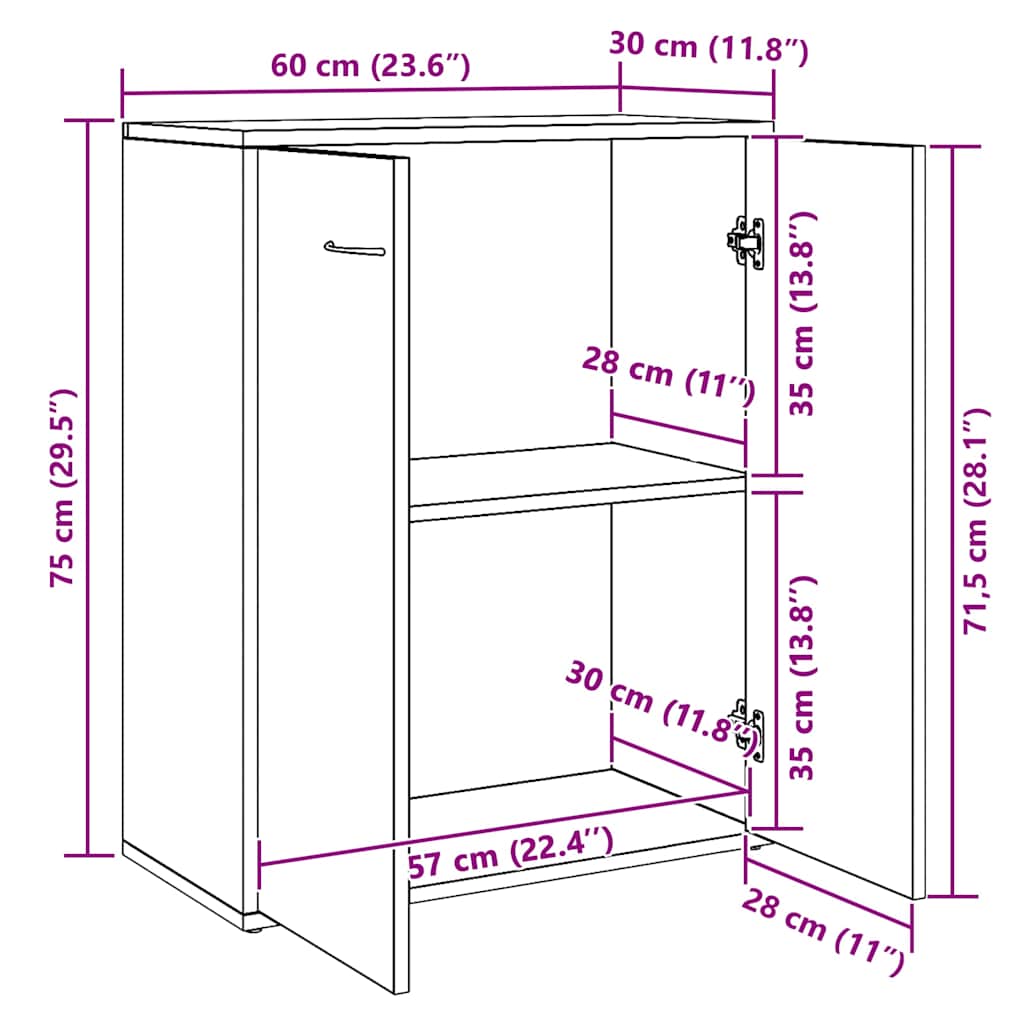 Komoda crni hrast 60x30x75 cm Inženirsko drvo