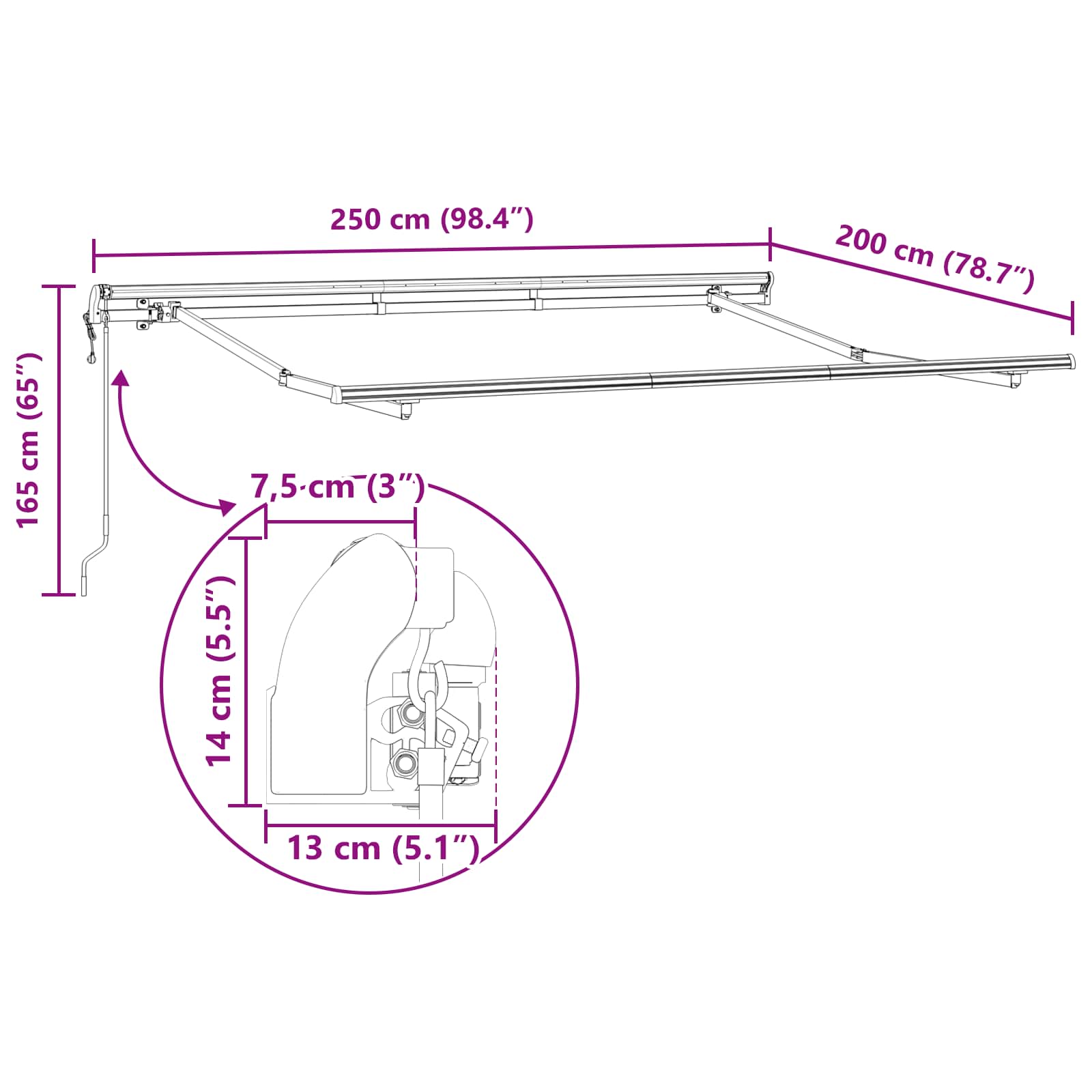 Skrovita tenda Žuta i Siva 250 x 200 cm tkanina