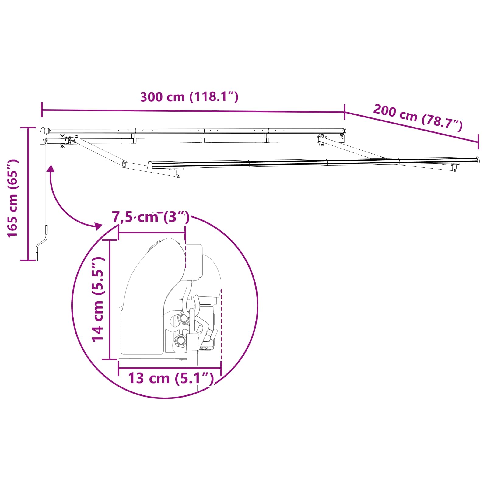 Skrovita tenda Svijetlo siva 300 x 200 cm tkanina