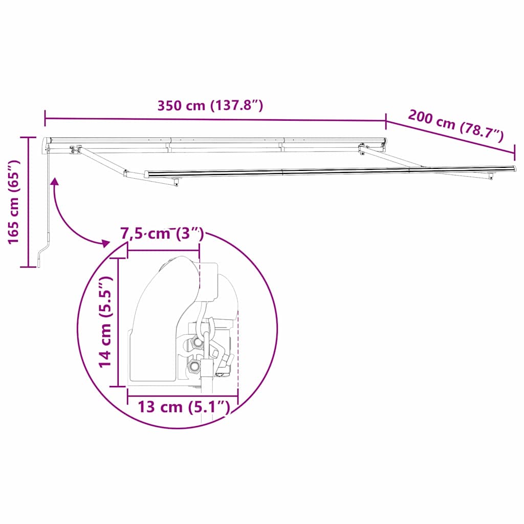 Skrovita tenda Narančasta 350 x 200 cm tkanina