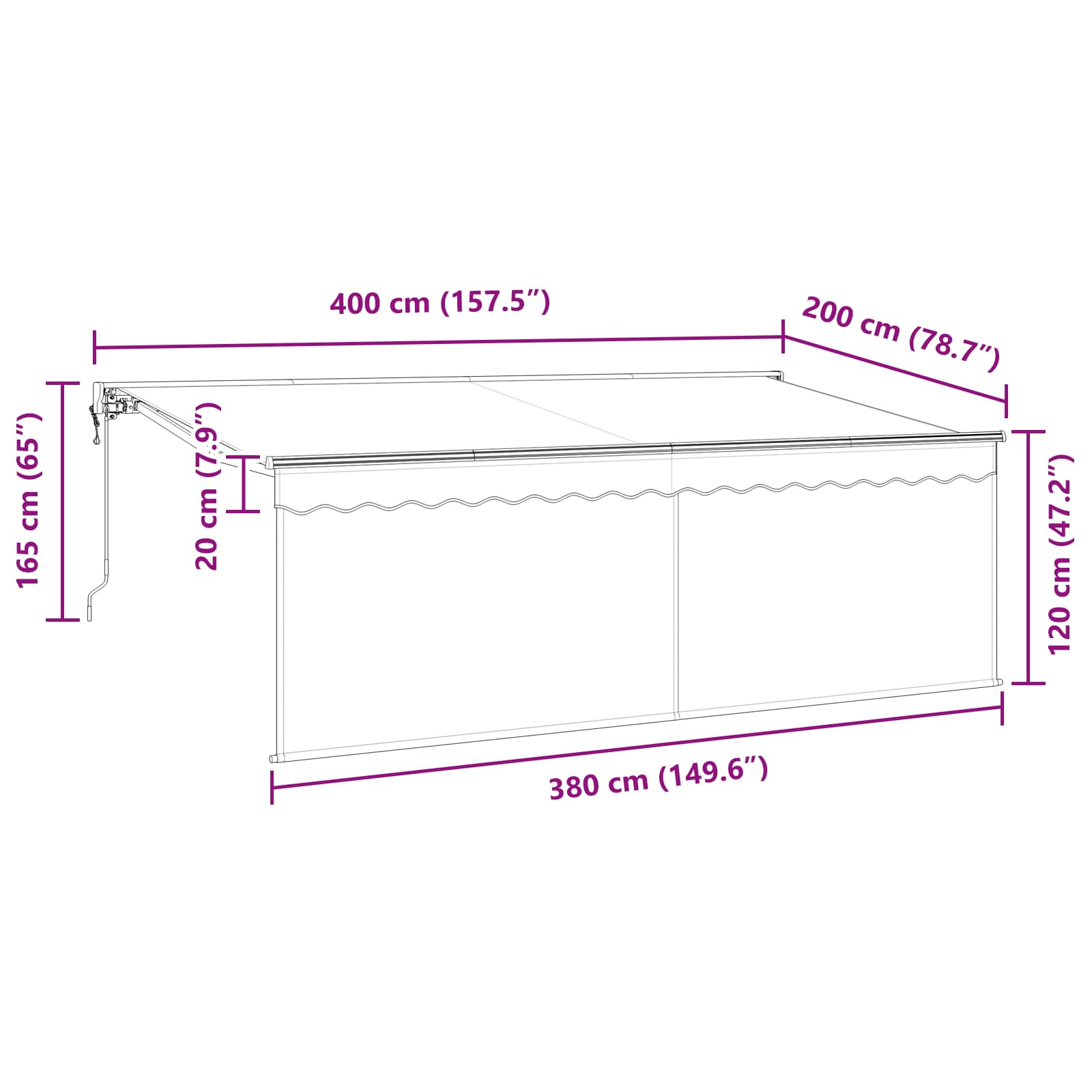 Skrovita tenda Antracit 400 x 200 cm Poliester i aluminij