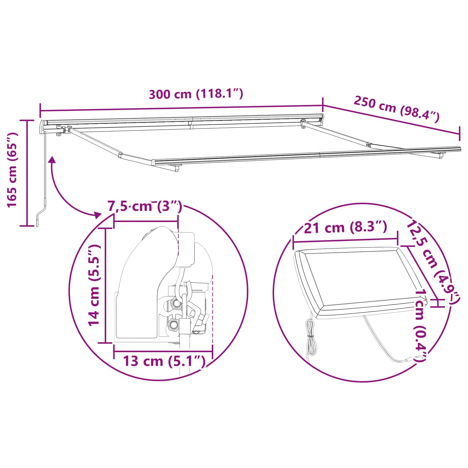Povlačivi tende Šareni 300 x 250 cm Tkanina i Aluminij