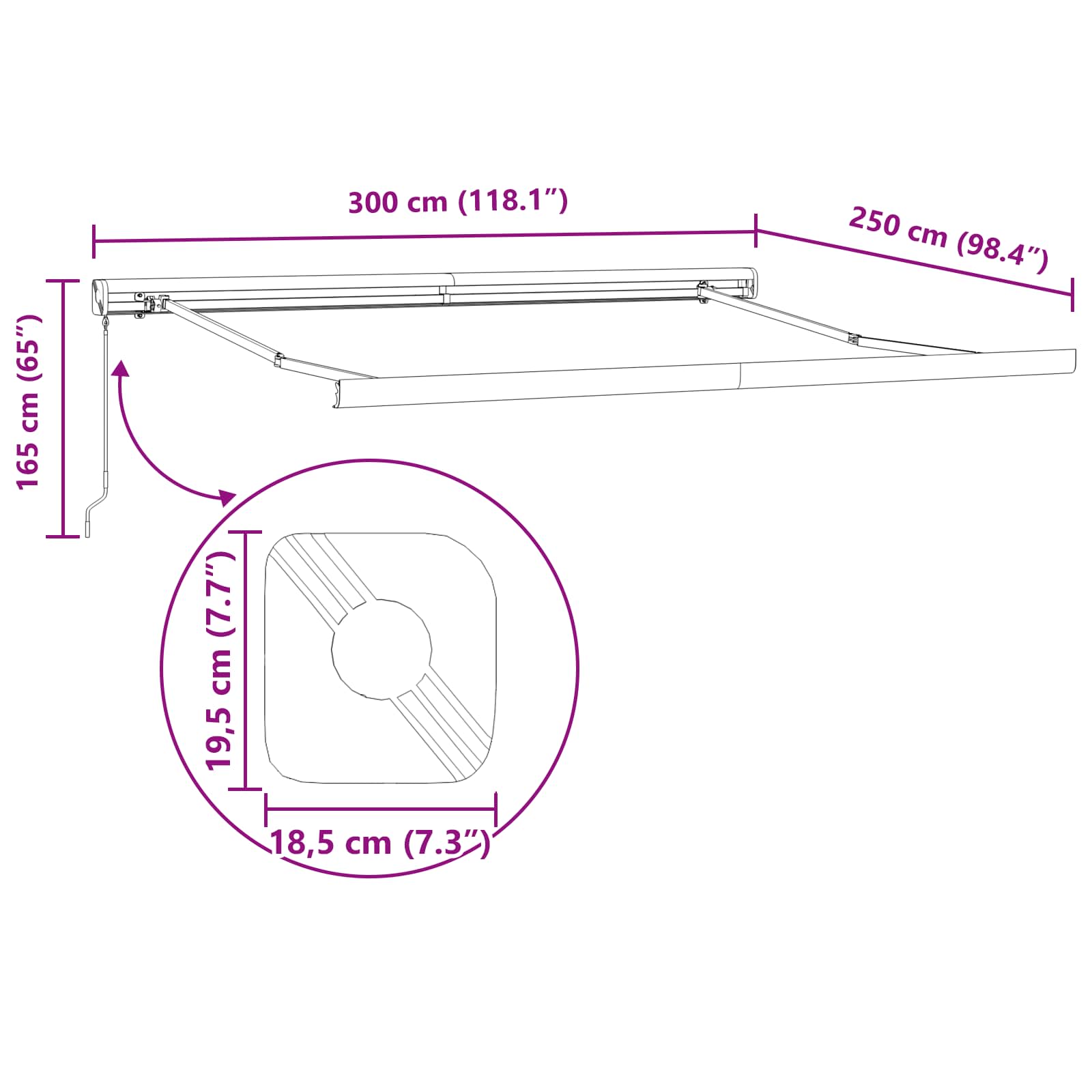 Povlačivi tende Šareni 300 x 250 cm Platno i Aluminij