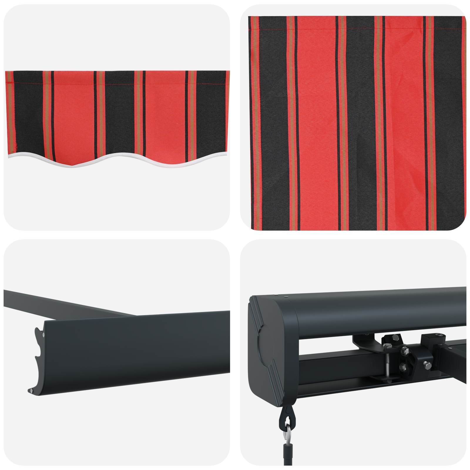 Povlačivi tende Crvena i Crna 350 x 250 cm Platno i Aluminij