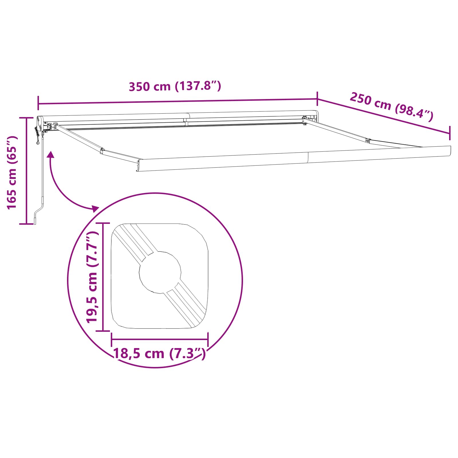 Povlačivi tende Crvena i Crna 350 x 250 x 165 cm