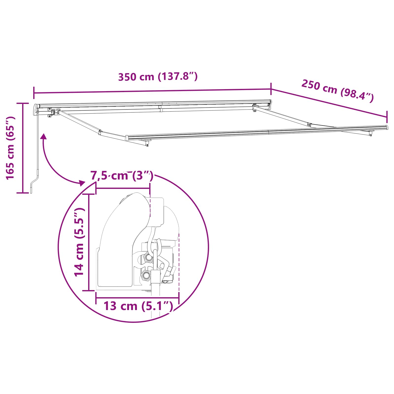 Povlačivi tende Crna 350 x 250 cm Poliester i aluminij