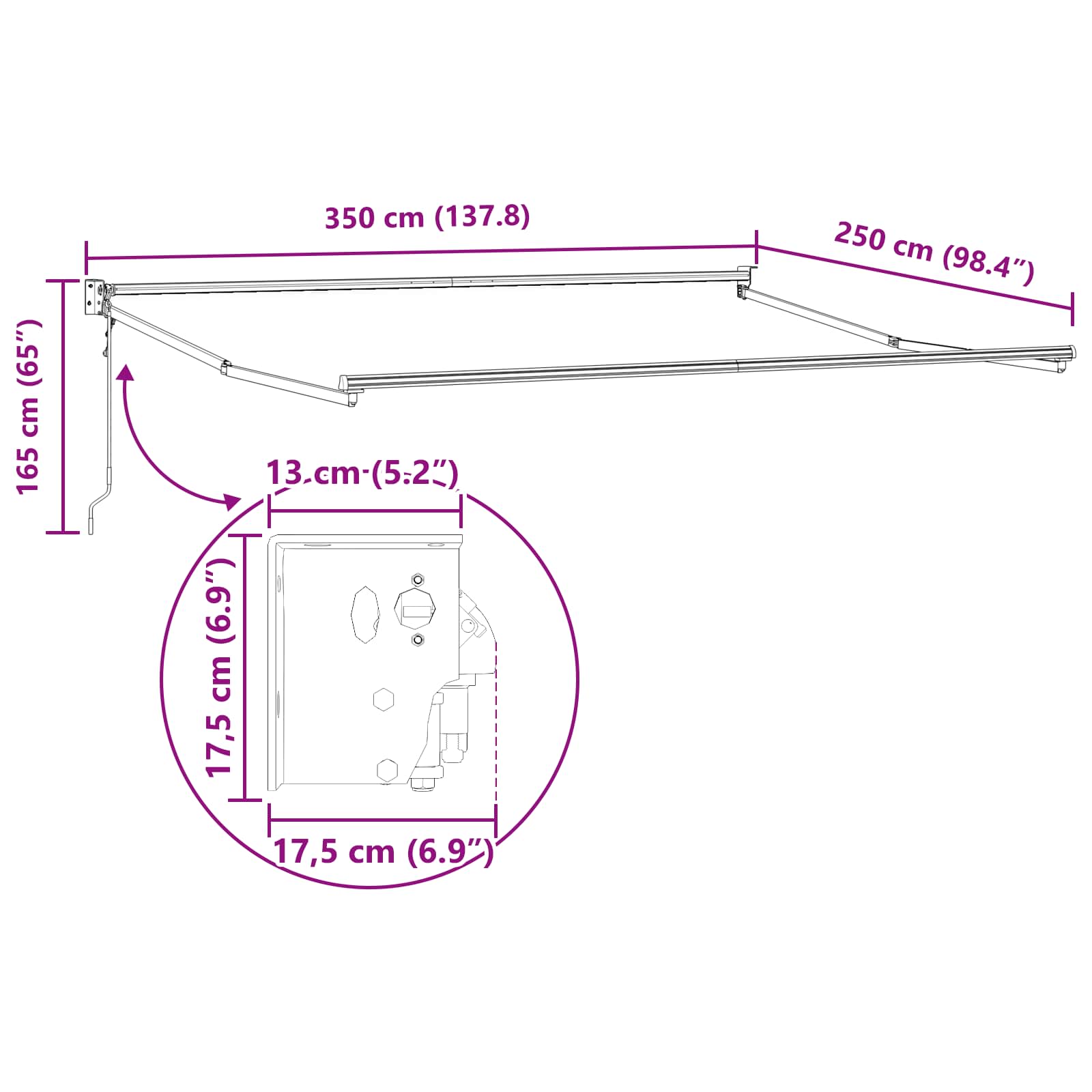 Nadstrešnica Crna 350 x 250 cm Poliester i metal