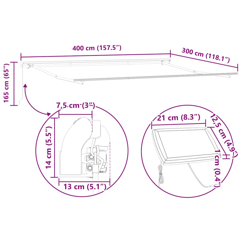Povlačivi tende Svjetlosiva 400 × 300 cm Tkanina i Aluminij