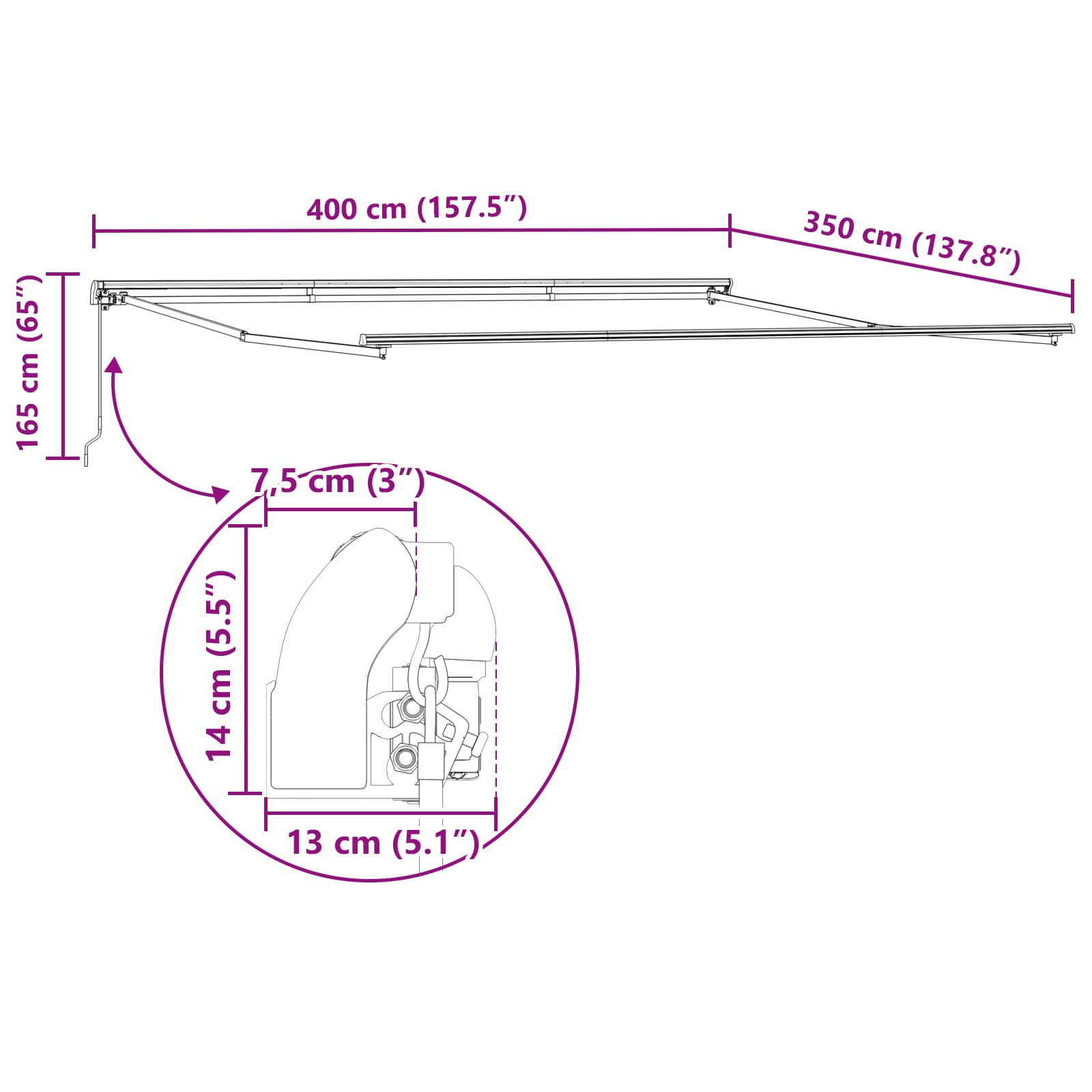 Povlačivi tende Šareni 400 × 350 cm Poliester i aluminij
