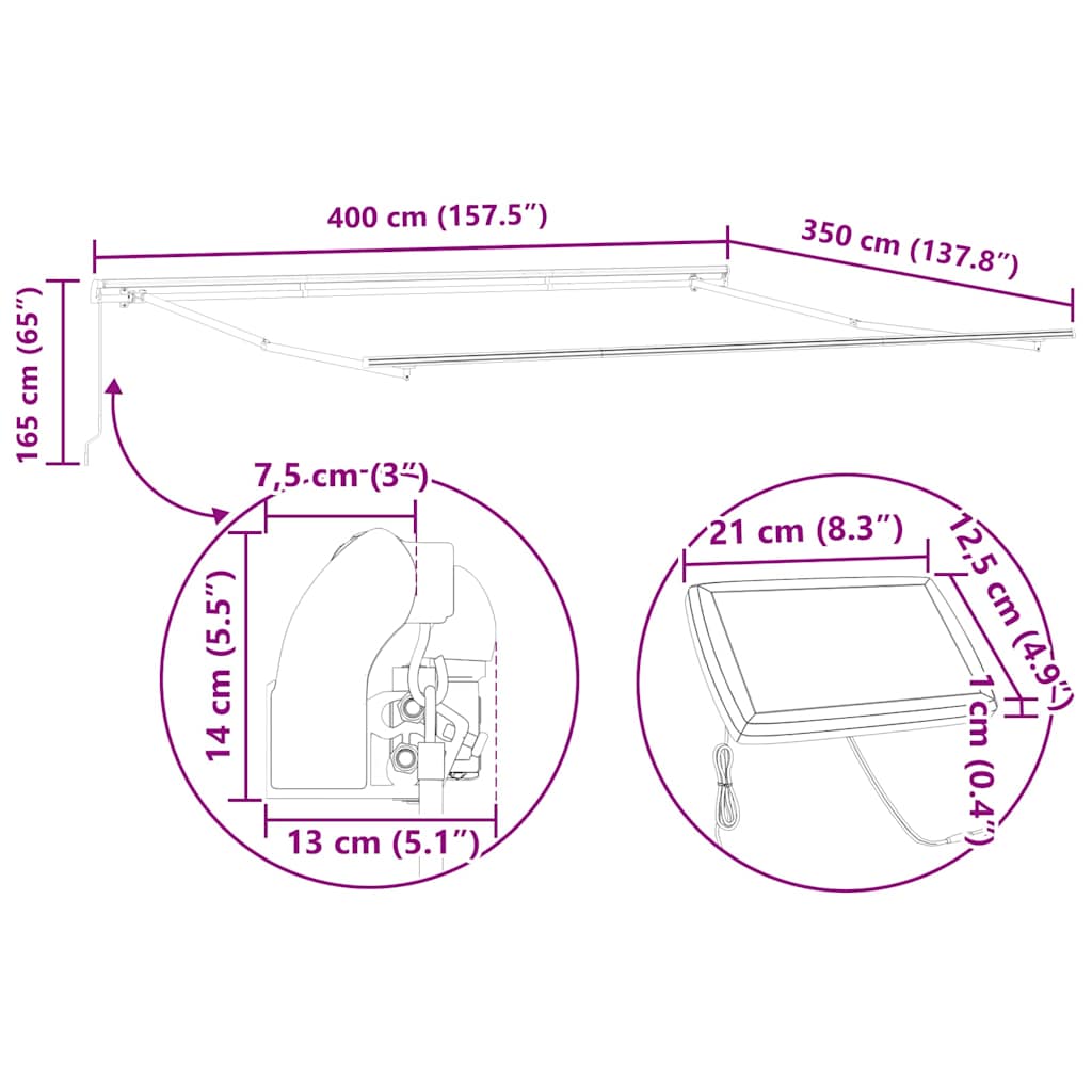 Povlačivi tende Svjetlosiva 400 × 300 cm Tkanina i Aluminij