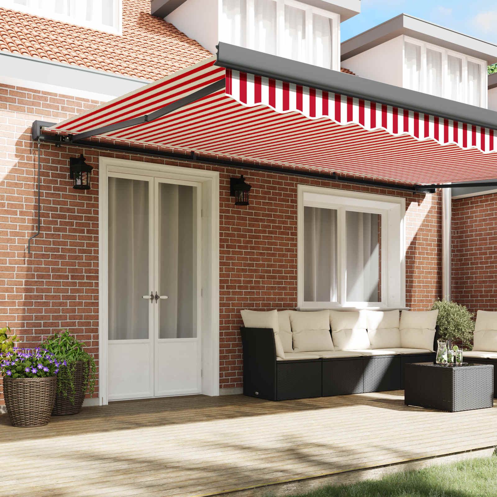 Povlačivi tende Crvena i bijela 500 × 300 cm Platno i Aluminij