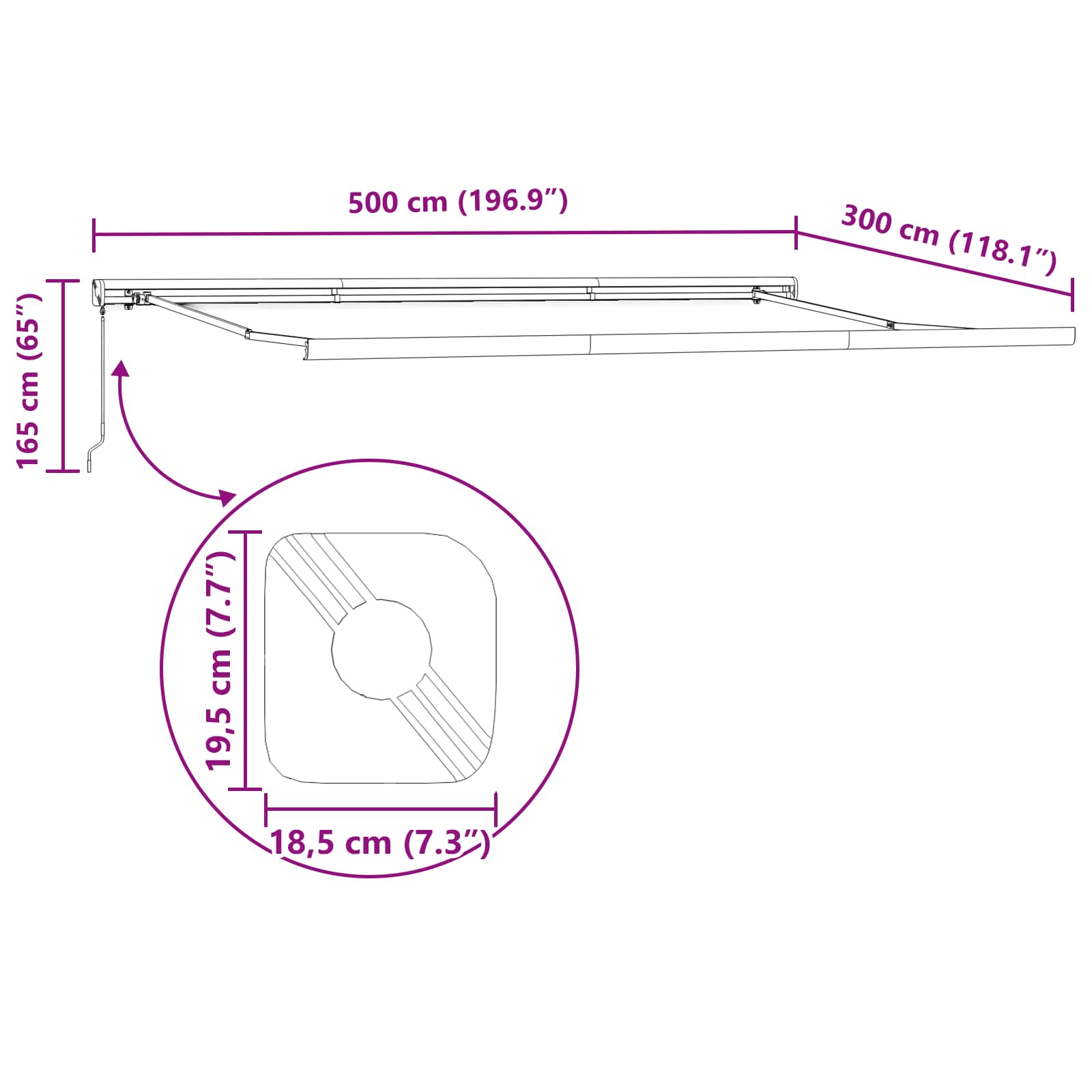 Povlačivi tende Šareni 500 × 300 cm Platno i Aluminij