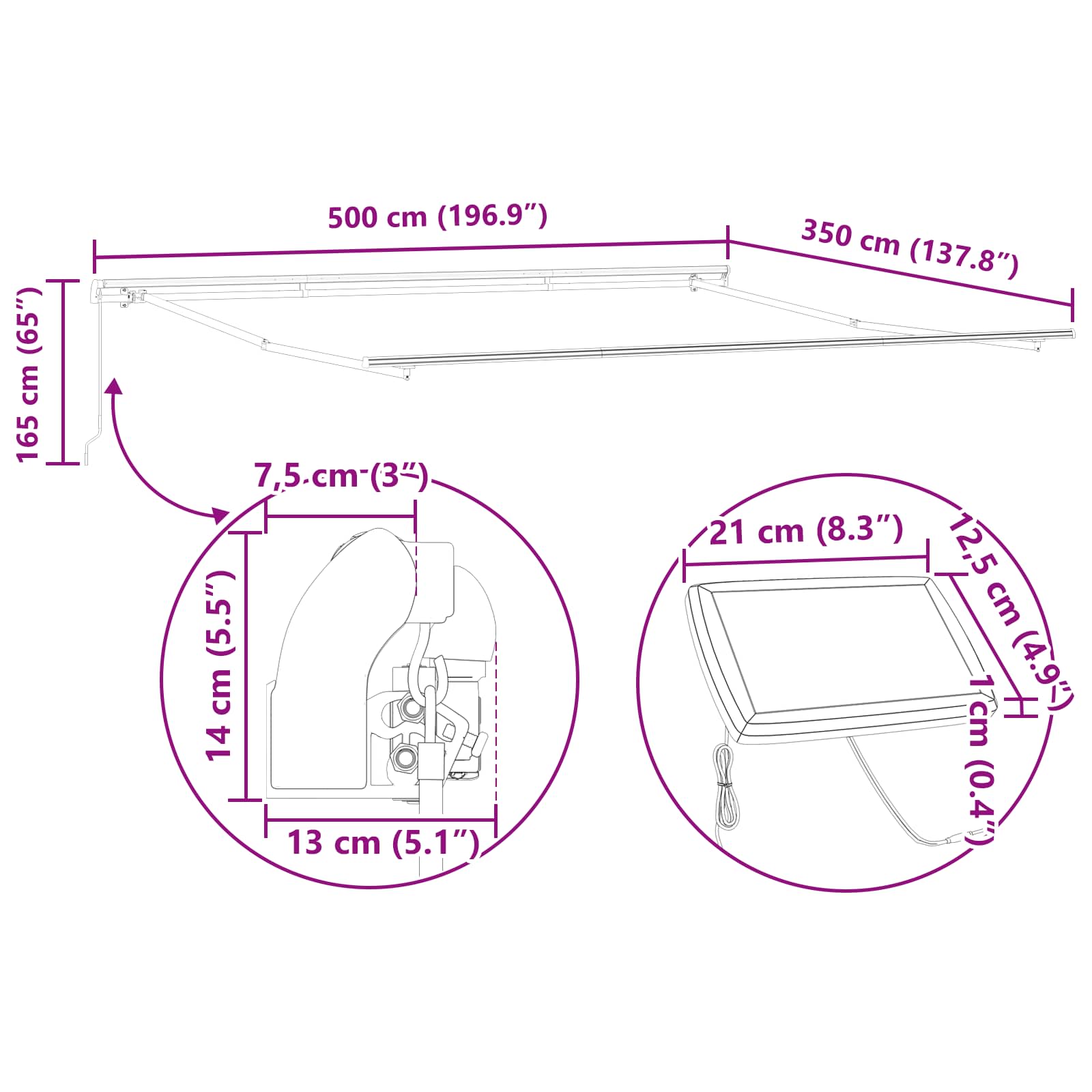 Povlačivi tende Šareni 500 × 350 cm Tkanina i Aluminij