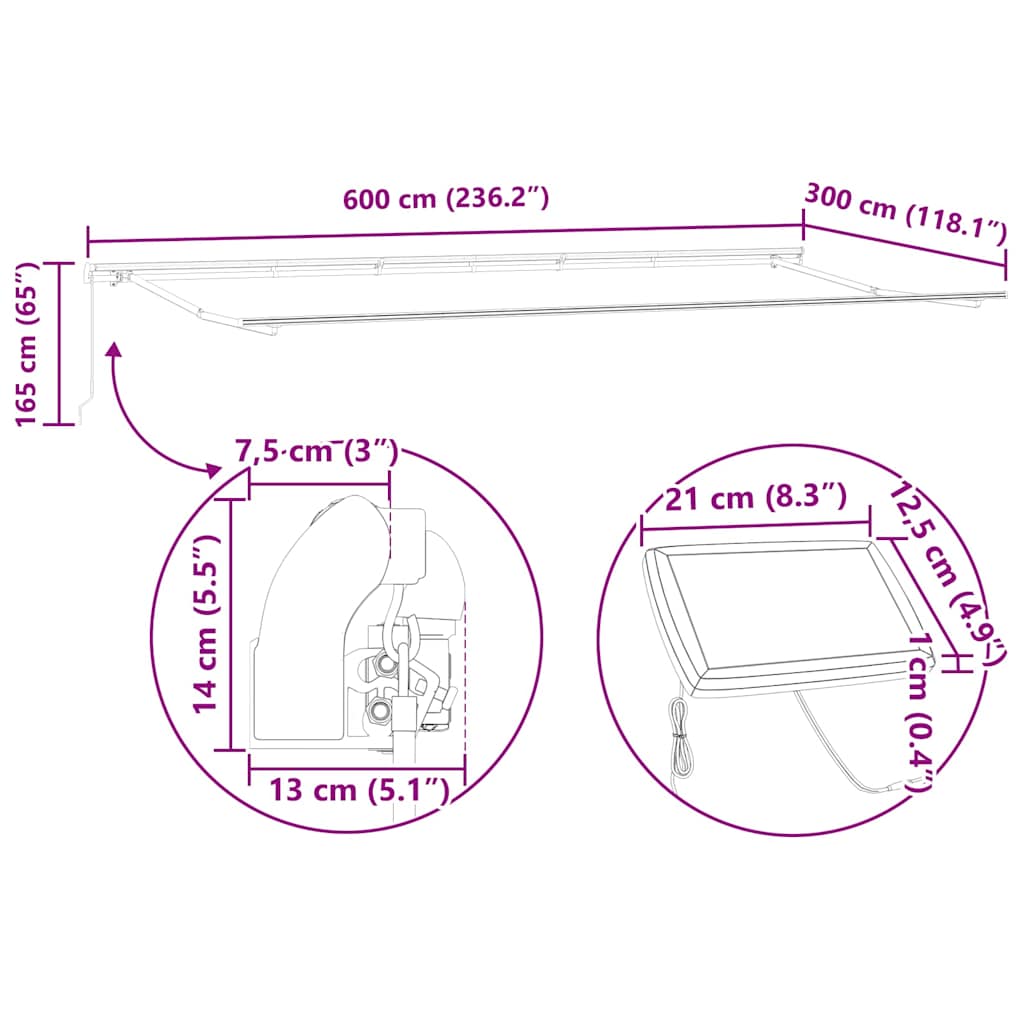 Povlačivi tende Šareni 600 × 300 cm Tkanina i Aluminij