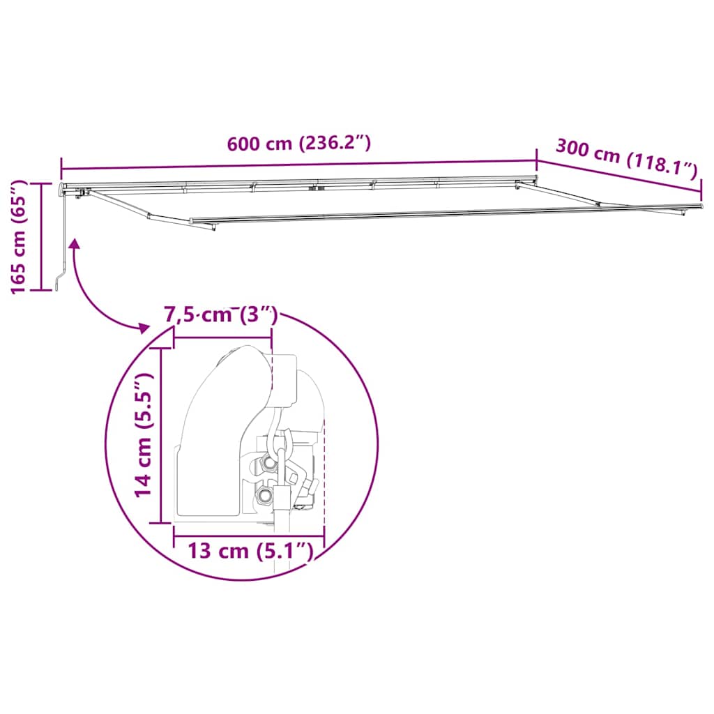 Povlačivi tende Šareni 600 × 300 cm Poliester i aluminij