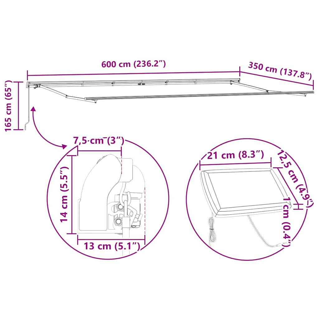 Povlačivi tende Bijela 600 × 350 cm Tkanina i Aluminij