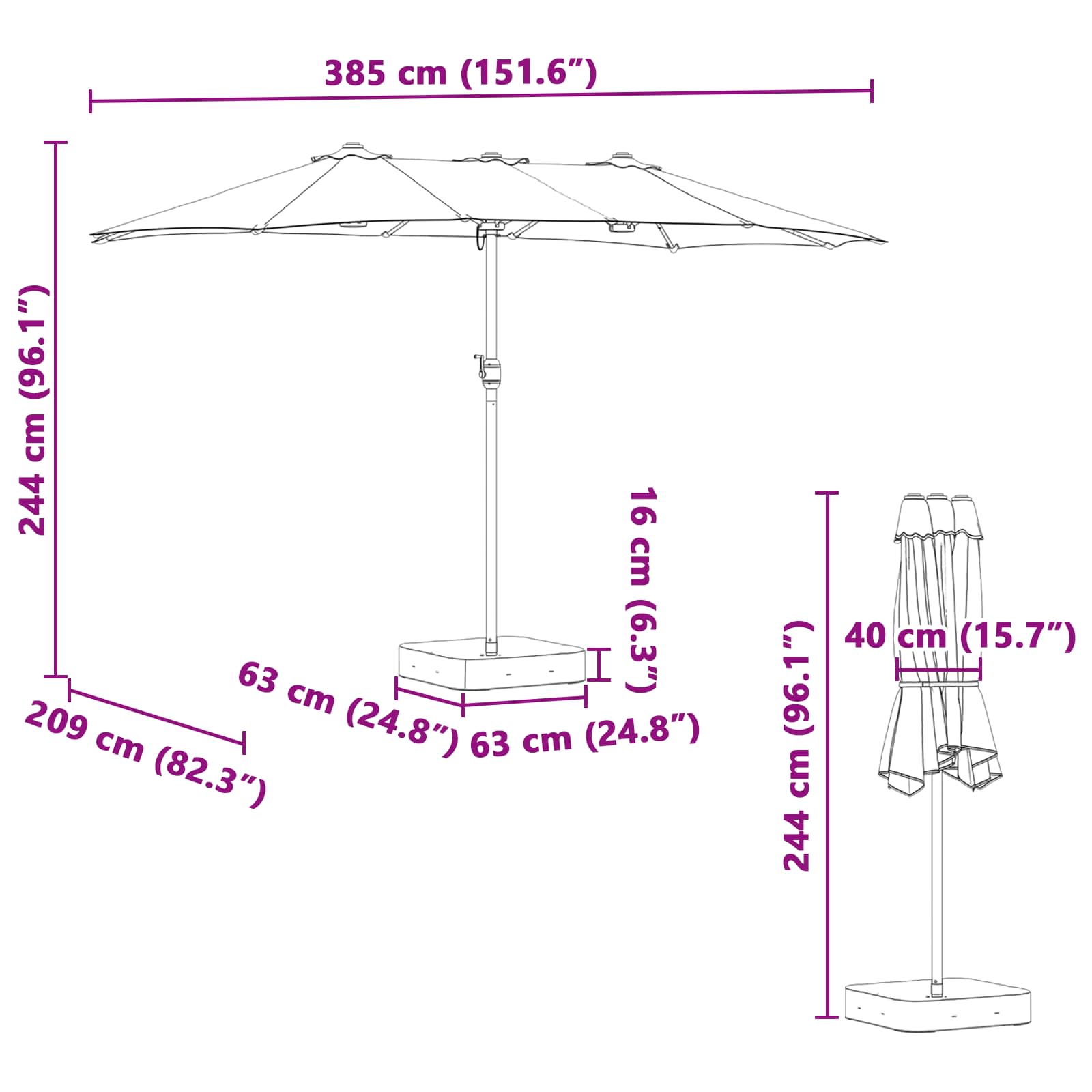 Vrtni suncobran Sivo-smeđa 385 x 209 x 244 cm Poliester