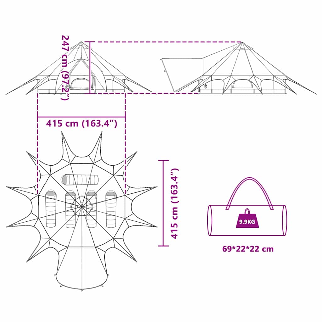 Šator Teepee za 5 osoba Plava i siva 415 x 415 x 247 cm