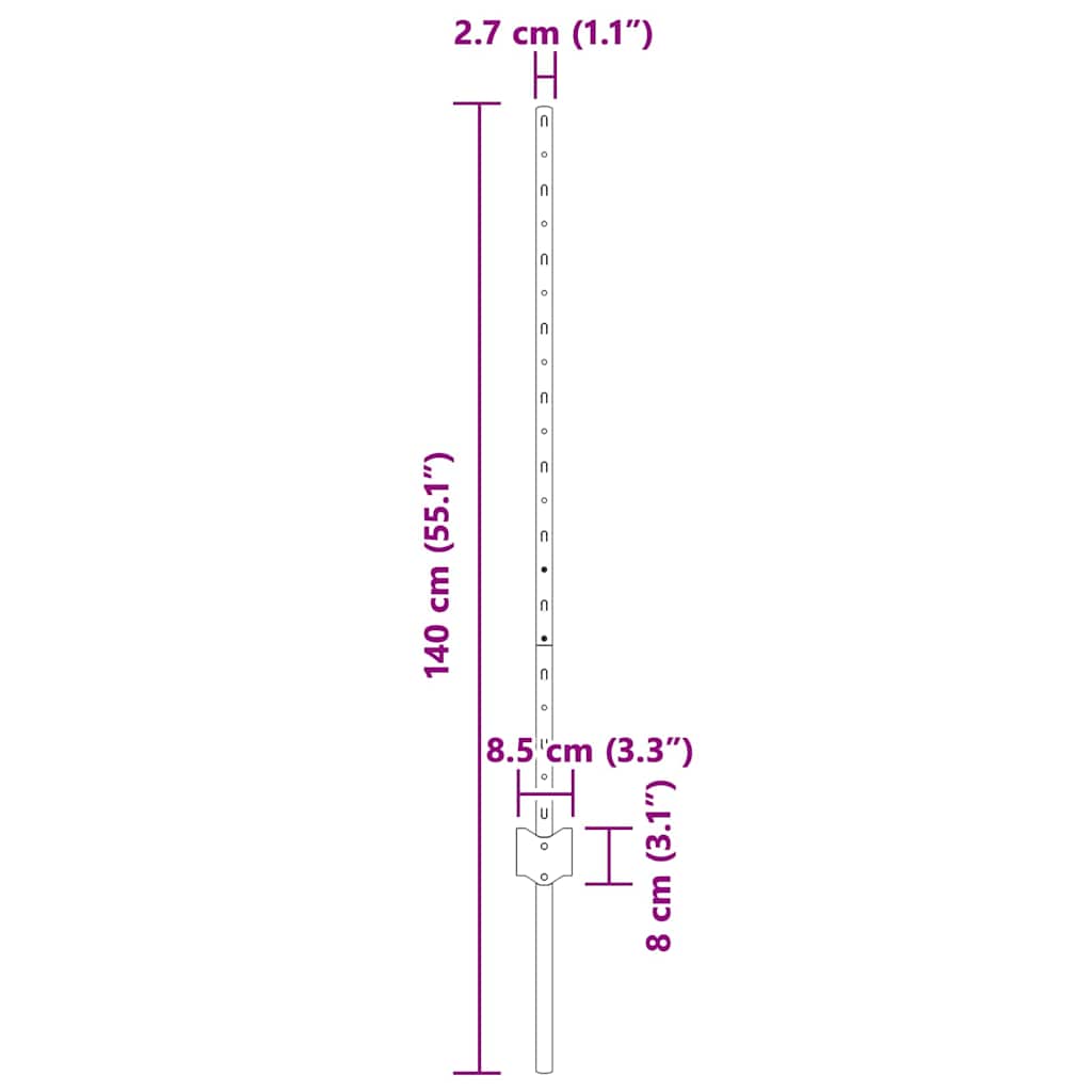 Stup za ogradu 11 pcs Siva 100 cm Čelik