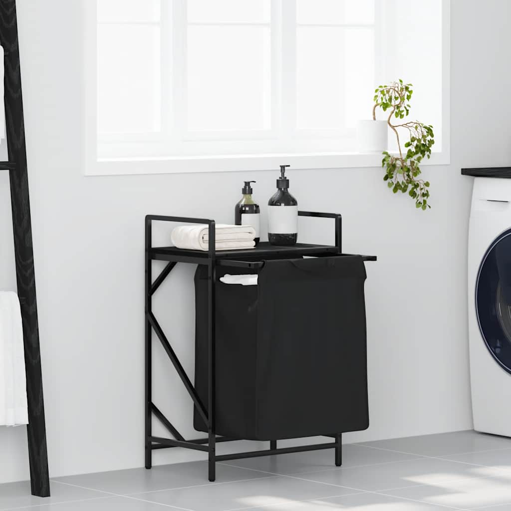 Košara za rublje s 1 odjeljkom i policom, crni hrast