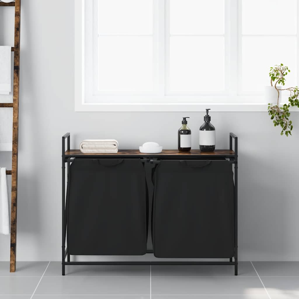 Košara za rublje s 2 pretinca i policom, dimljena hrastovina