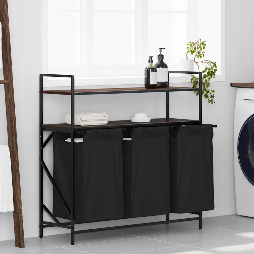 Košara za rublje s 3 pretinca i policama, smeđa hrastova boja
