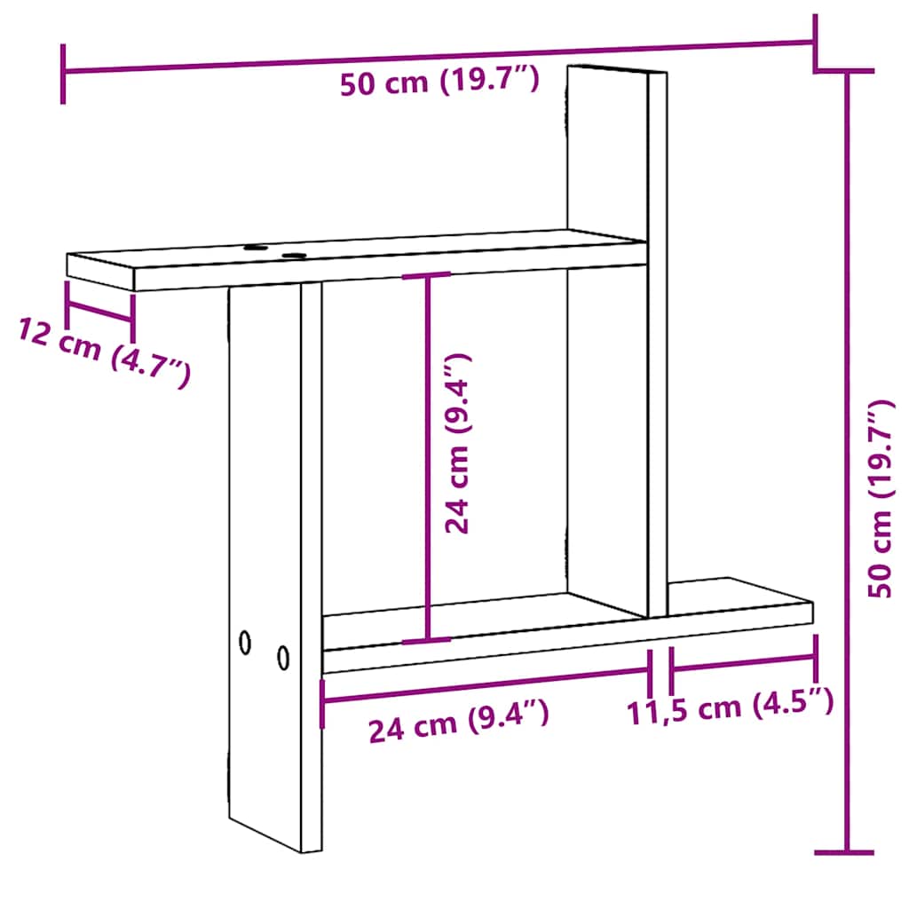 Zidne police 2 kom. Crni hrast 50x12x50 cm Konstruirano drvo