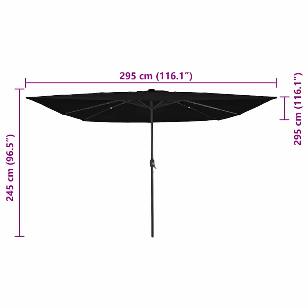 Vrtni suncobran Crna 295 x 295 x 245 cm Poliester i čelik