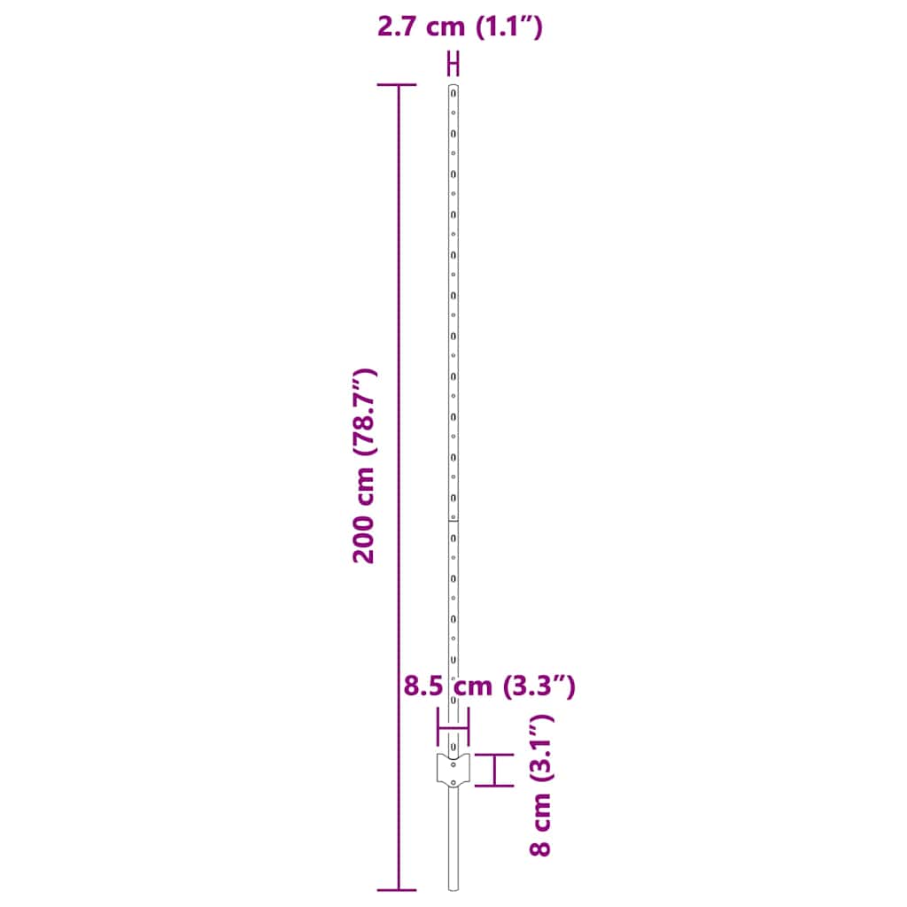 Ugrađeni stup za ogradu 22 pcs Zelena 200 cm