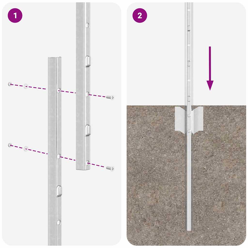 Ugrađeni stup za ogradu 44 pcs Srebrna 200 cm
