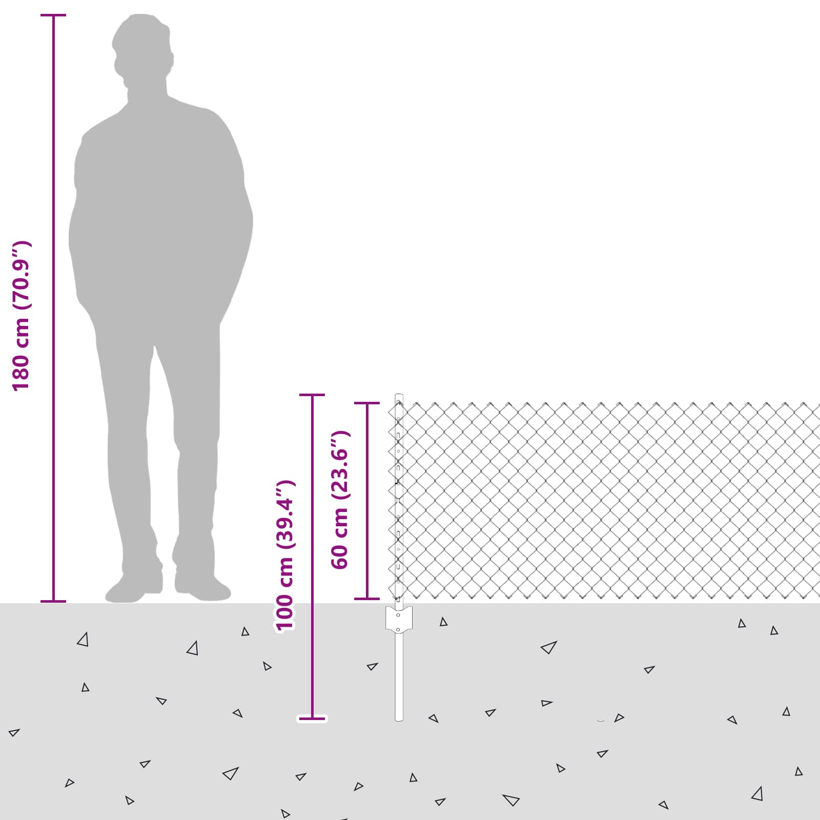 Ograda od lančanih veza s postom 10 x 0,6 m Siva Mreža