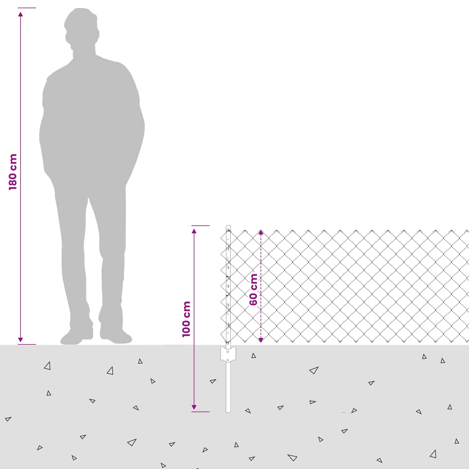 Ograda od lančanih veza s postom 25 x 0,6 m Siva Mreža