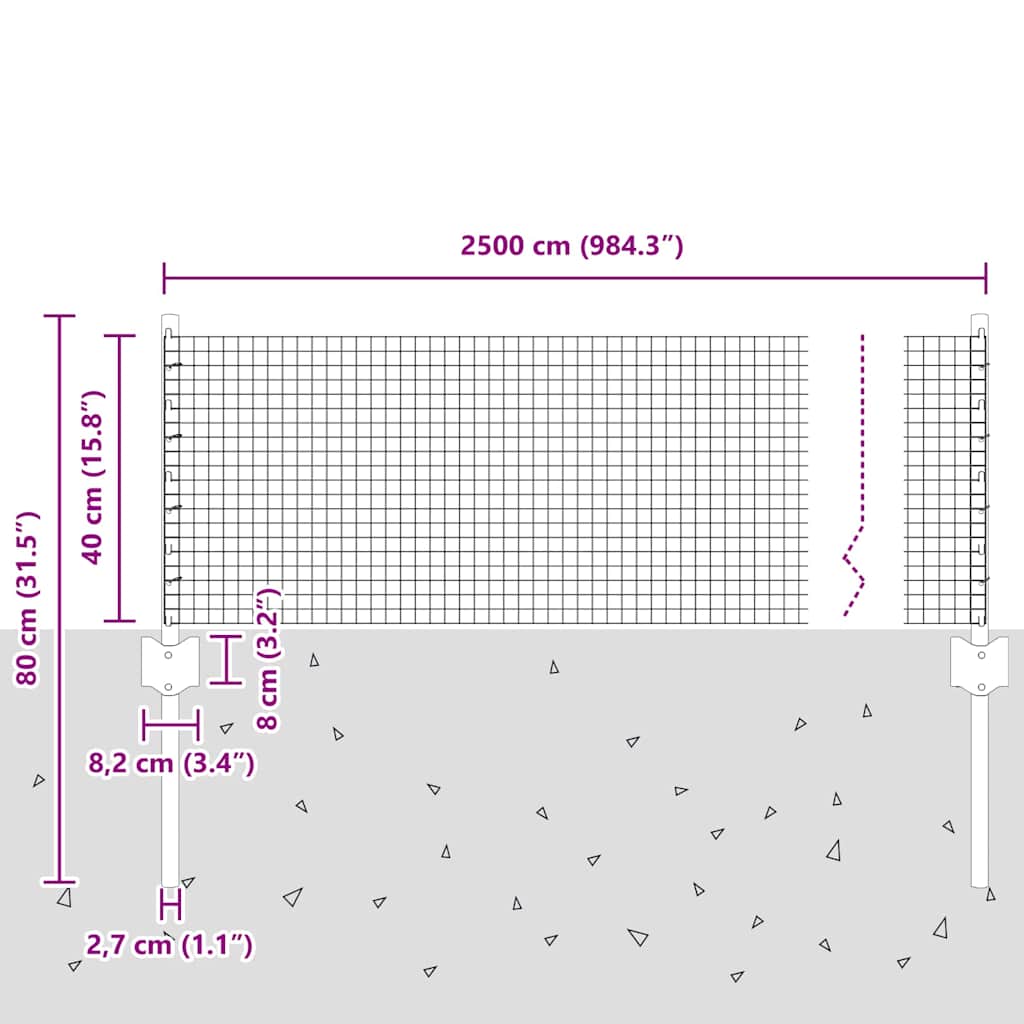 Zavarena žičana ograda s postom 25 x 0,4 m Srebrna Mreža