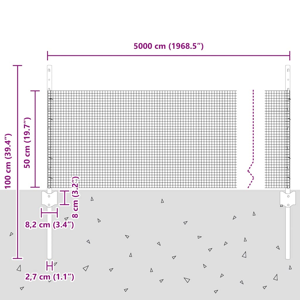 Zavarena žičana ograda s postom 50 x 0,5 m Srebrna Mreža