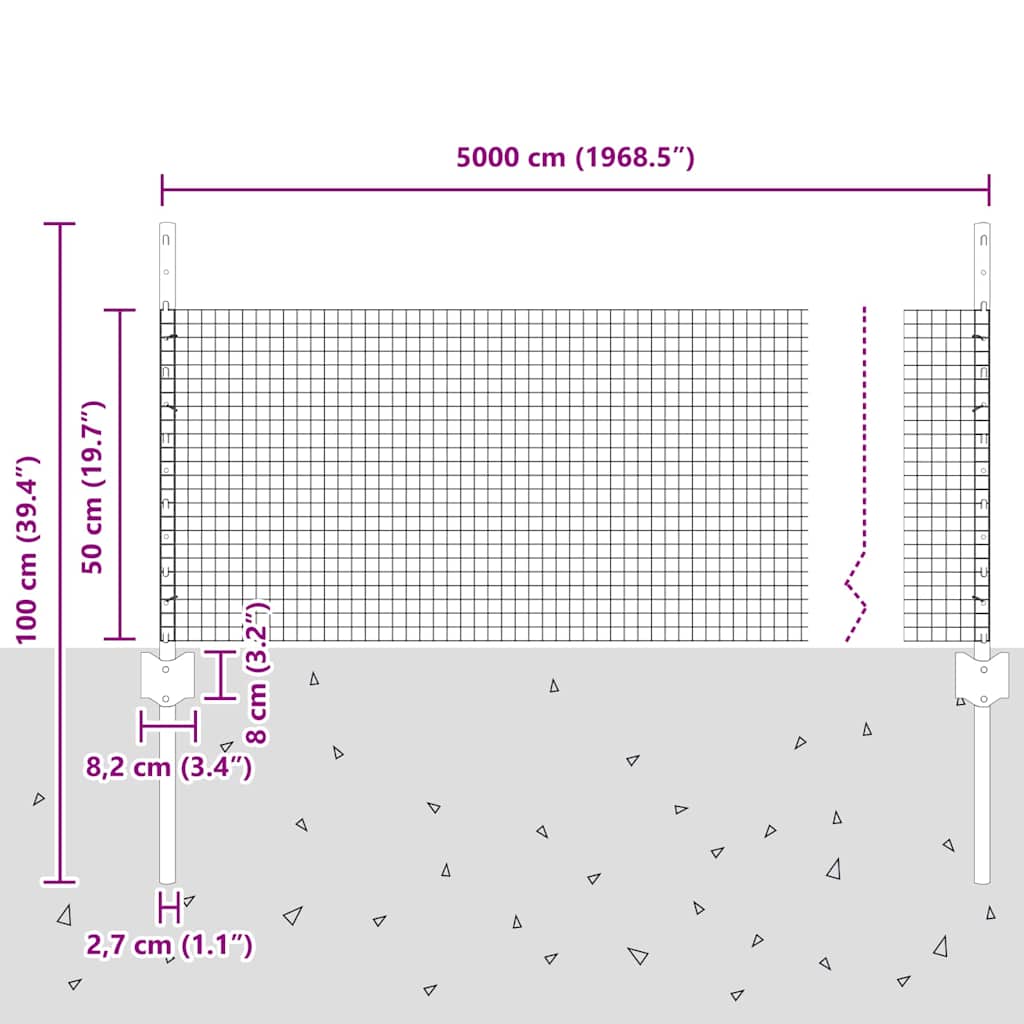 Zavarena žičana ograda s postom 50 x 0,5 m Srebrna Mreža