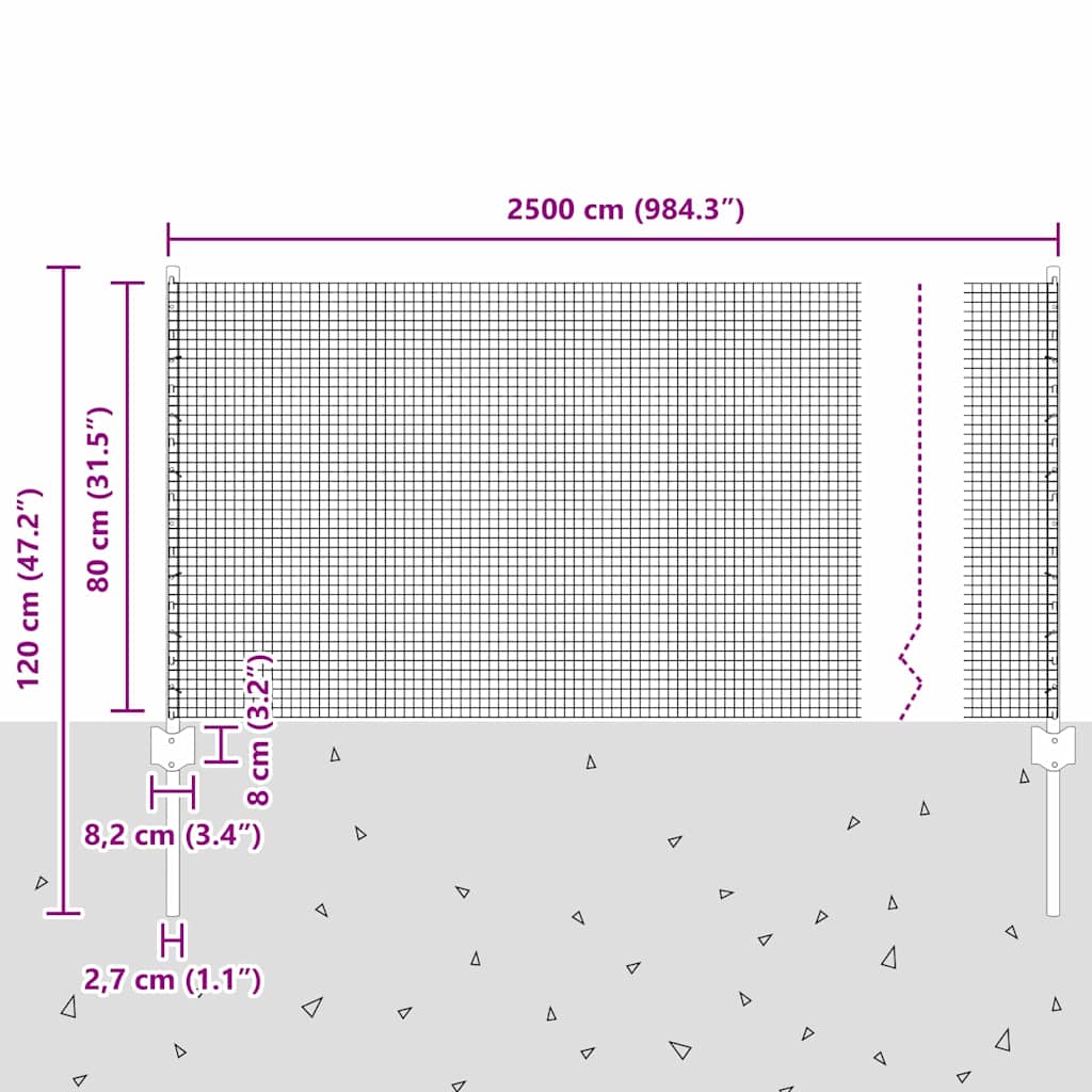 Zavarena žičana ograda s postom 50 x 0,8 m Srebrna Mreža