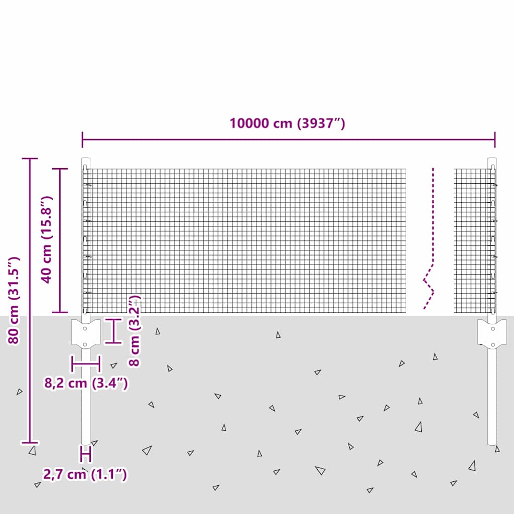 Zavarena žičana ograda s postom 100 x 0,4 m Srebrna Mreža
