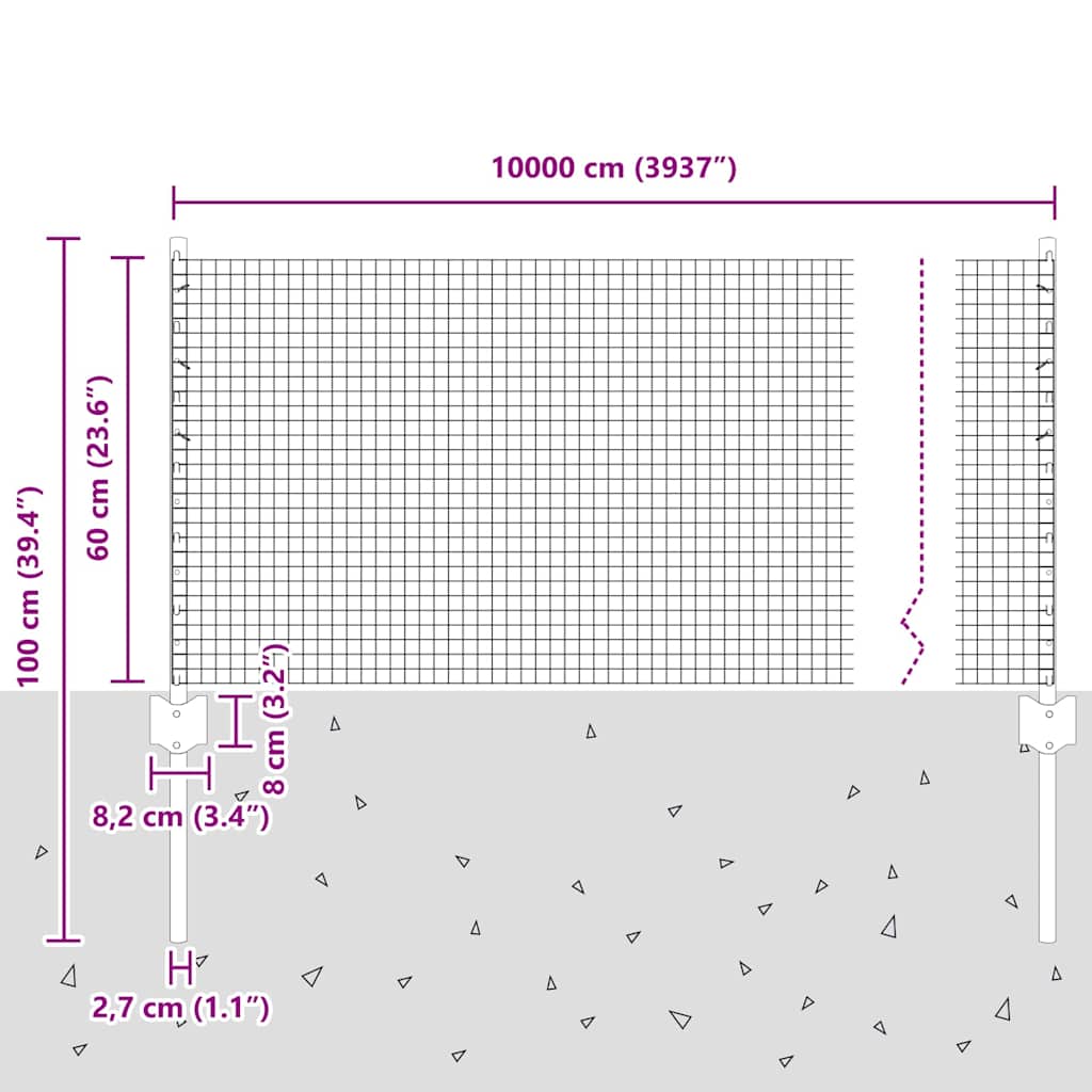 Zavarena žičana ograda s postom 10 x 0,6 m Siva Mreža