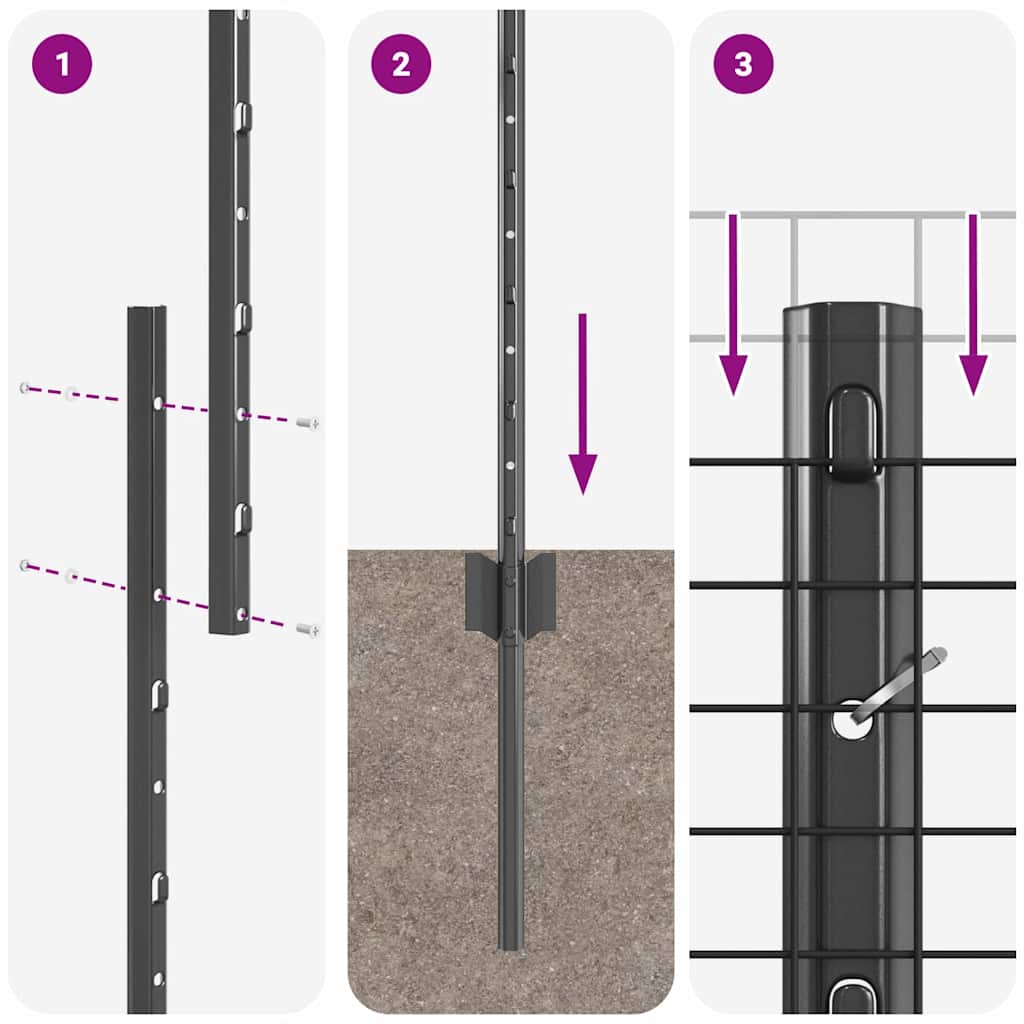 Zavarena žičana ograda s postom 10 x 1,5 m Siva Mreža