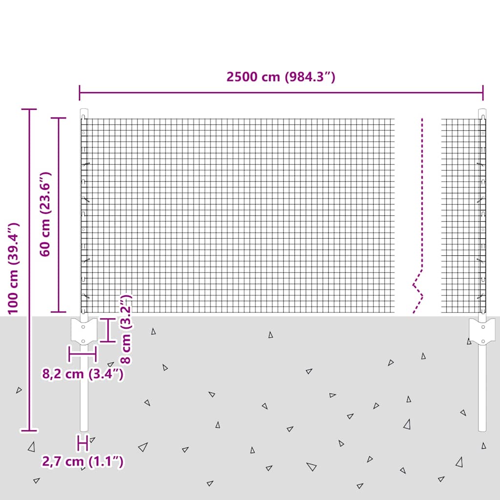 Zavarena žičana ograda s postom 25 x 0,6 m (Š x V)