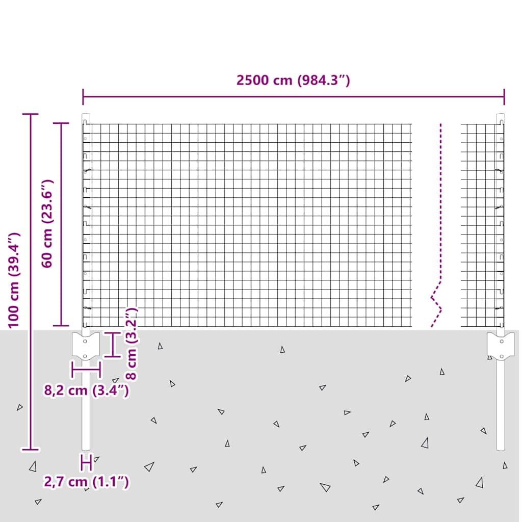 Zavarena žičana ograda s postom 25 x 0,6 m Siva Mreža
