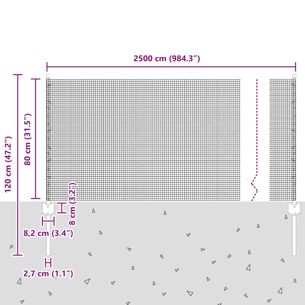 Zavarena žičana ograda s postom 25 x 0,8 m Siva Mreža
