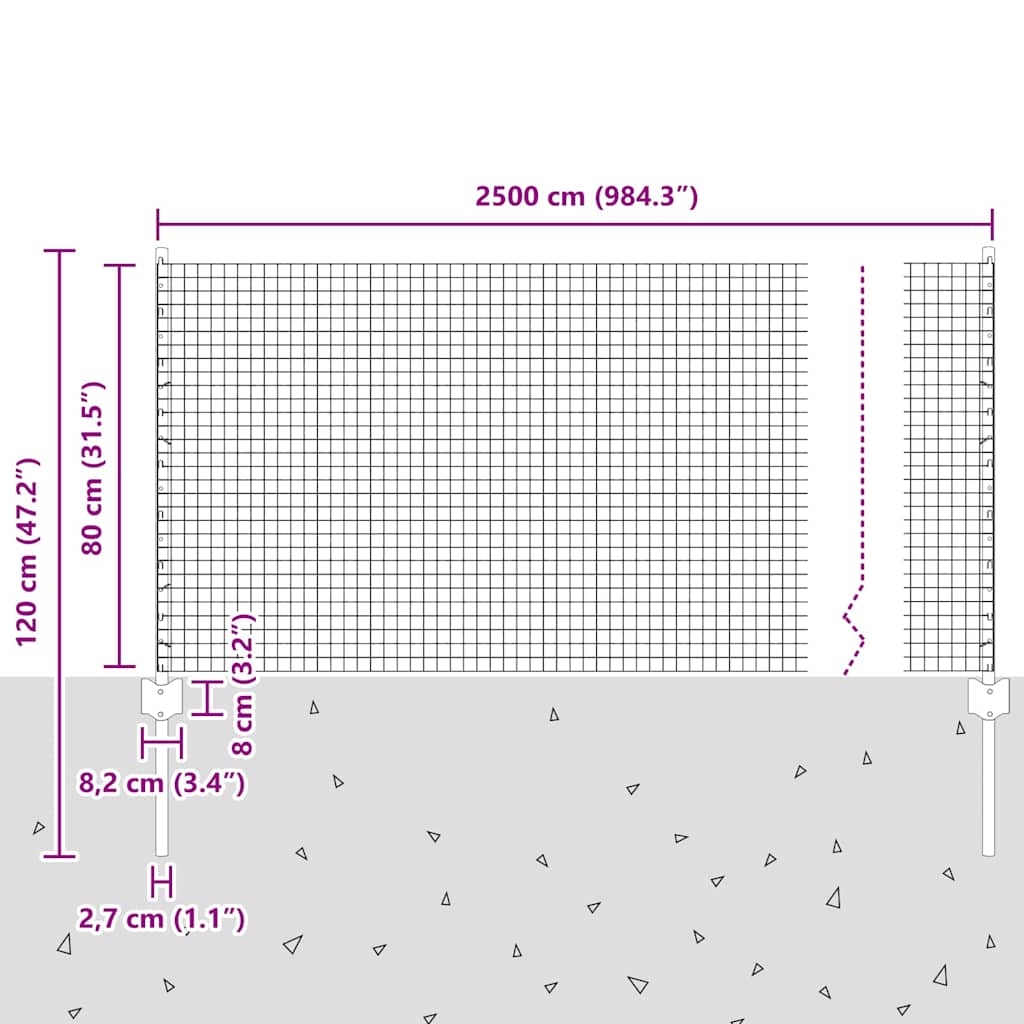 Zavarena žičana ograda s postom 25 x 0,8 m Siva Mreža