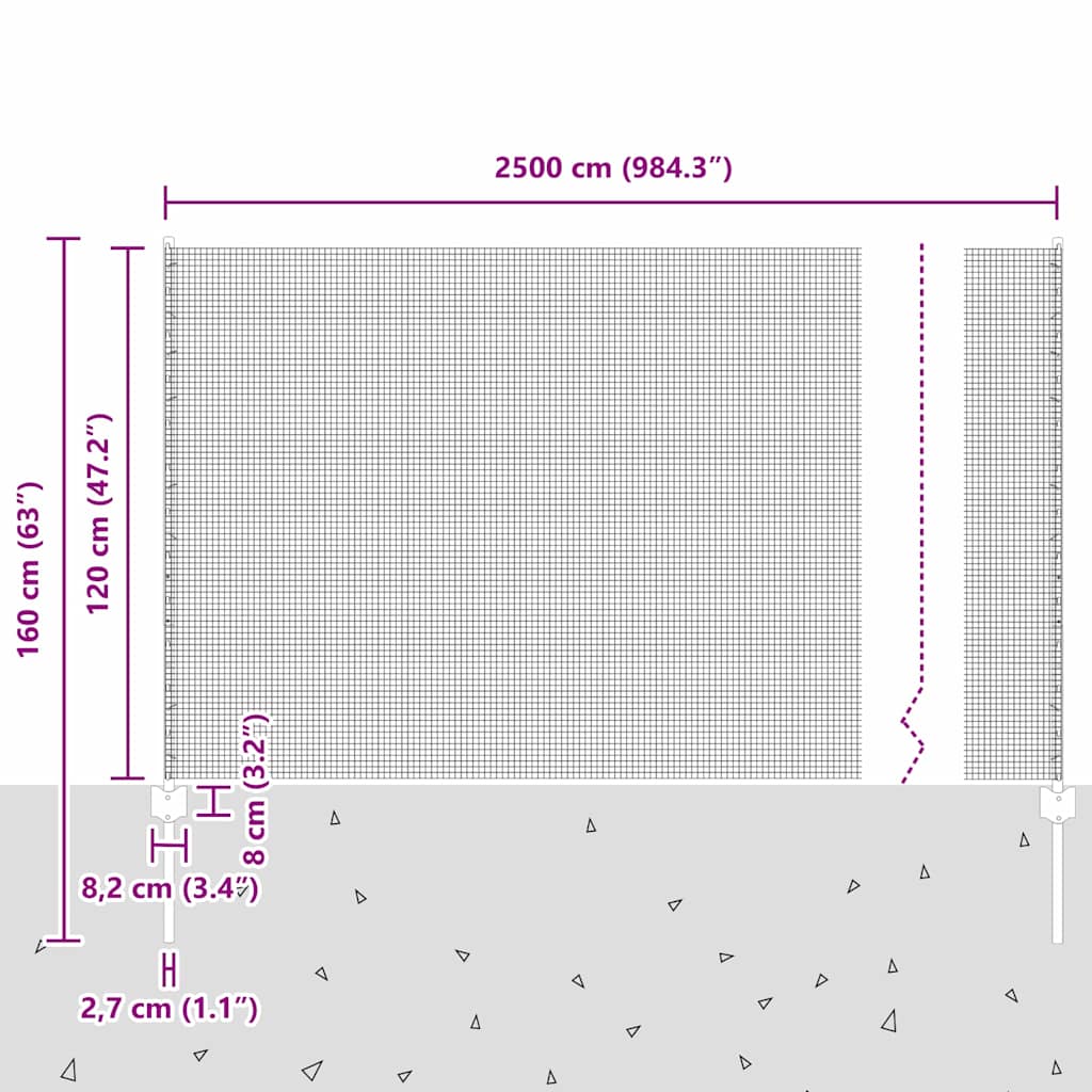 Zavarena žičana ograda s postom 25 x 1,2 m Siva Mreža