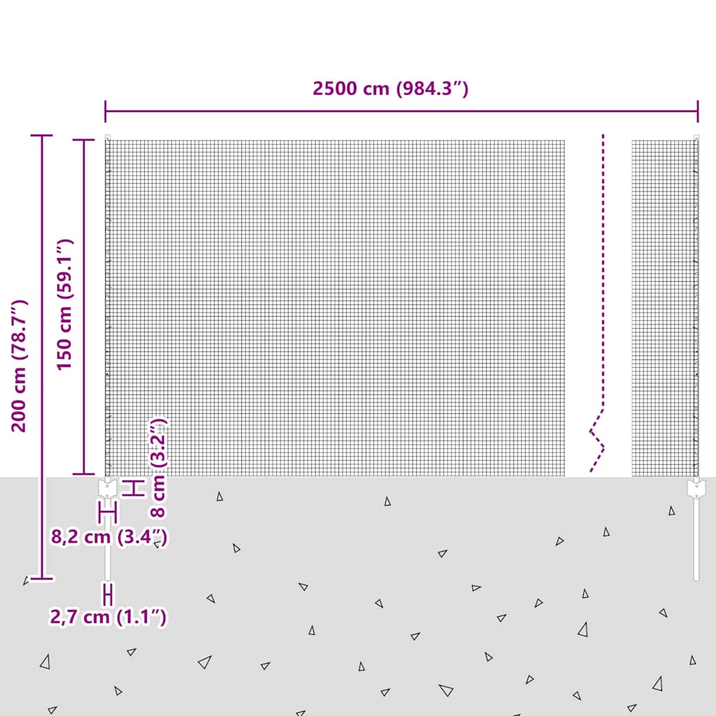 Zavarena žičana ograda s postom 25 x 1,5 m Siva Mreža