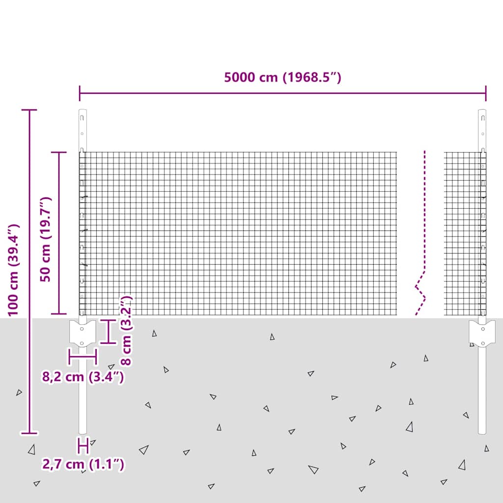 Zavarena žičana ograda s postom 50 x 0,5 m Siva Mreža